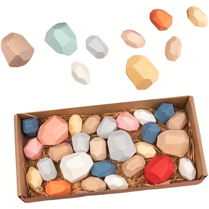 ApilaNatur KN — Set de 36 Piedras de Madera para Clasificar y Apilar (Madera de Pino, Sin Electricidad)