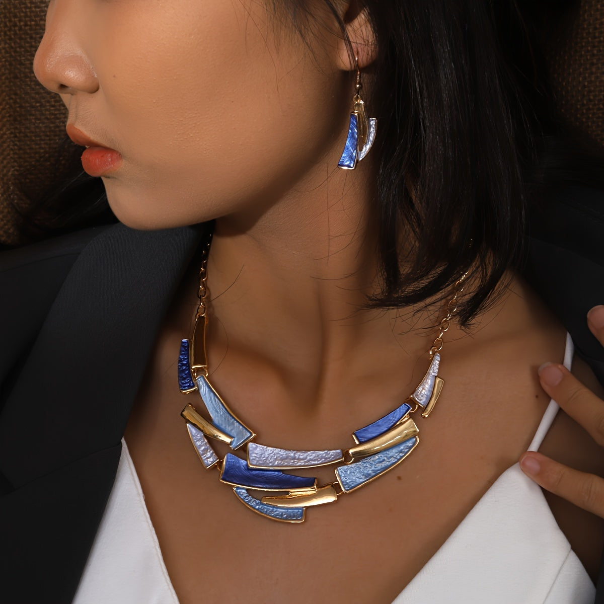 Geometric Link Earrings and Necklace Set: Vintage Bohemian Style, Zinc Alloy Material, Suitable for Daily Wear and Parties