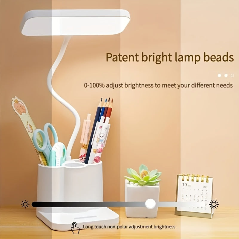 Rechargeable LED Desk Lamp with Adjustable Brightness, USB Charging 5V, Touch Control, Polished White Finish - Ideal for Reading, Music, Office & Study, Desk Lamp for Desk