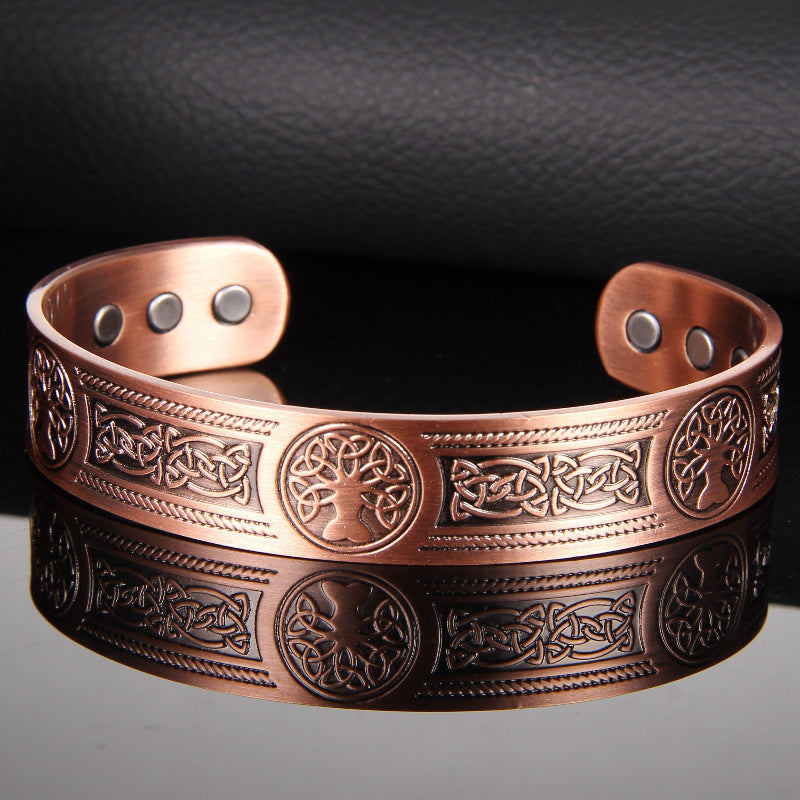 Men'S Copper Magnetic Bracelet with Upgraded Solid Copper Tree of Life Design, Equipped with 6 Magnets, Adjustable Bracelet, Birthday and Christmas Gift for Mom and Dad