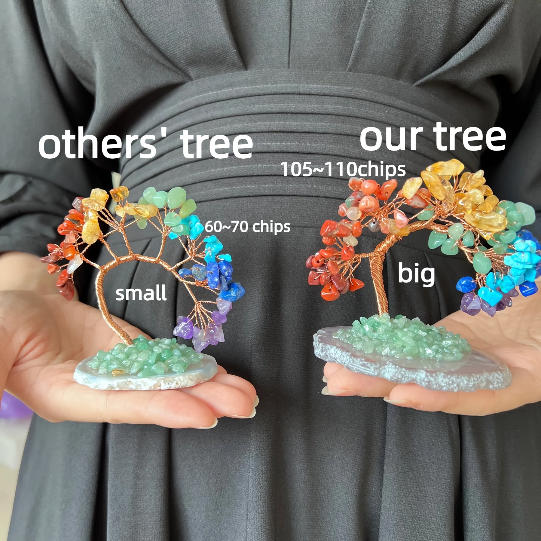 Natural Crystal Feng Shui Seven Chakras Colorful Stone Agate Base Wealth Tree Welcoming Pine, Spiritual Item