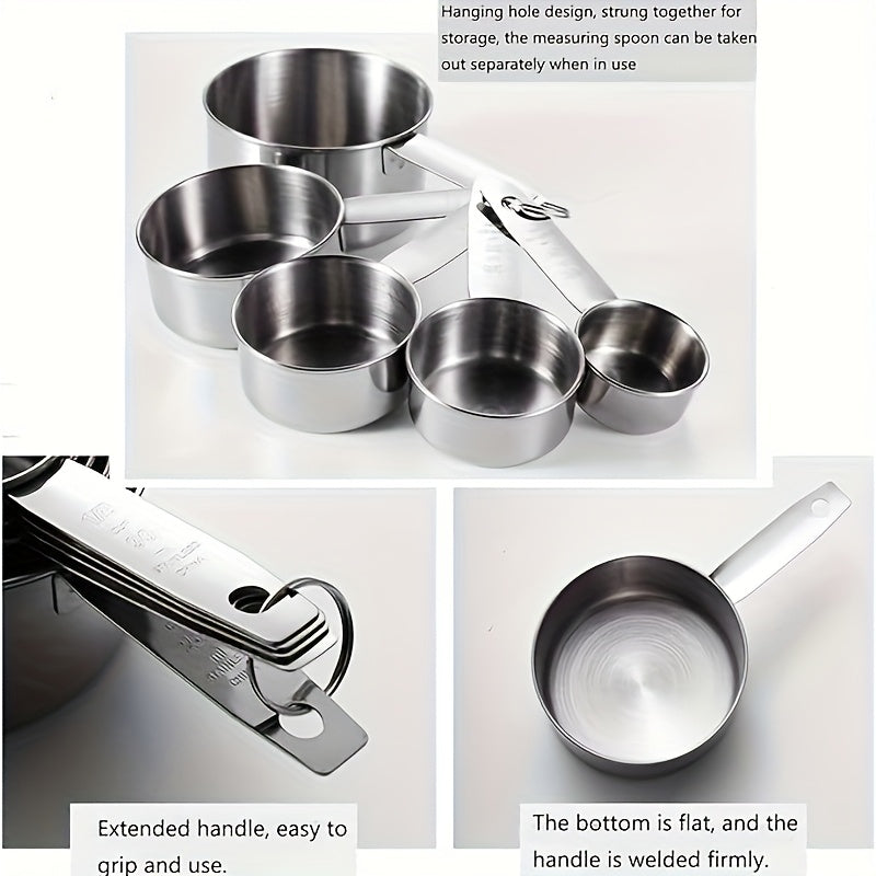10pcs Set of Rolled Edge Measuring Cups, 5pcss Measuring Spoons + 5pcss Measuring Cups, Stackable Stainless Steel Measuring Cups And Spoons, Can Be Used for Dry Food Or Liquids, Kitchen Gadgets for Cooking And Baking, Kitchen
