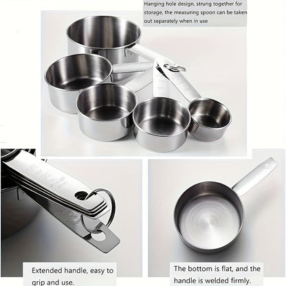 ChefMedida WN — Set de 10 Utensilios de Medición en Acero Inoxidable (5 Cucharas + 5 Tazas, Borde Enrollado, Apilables)