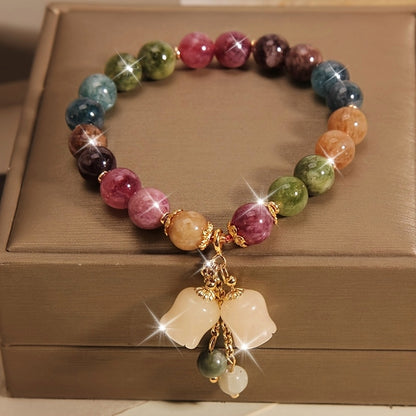 FlorÉtnica CY — Pulsera de Piedras Naturales con Dije Floral en Estilo Étnico