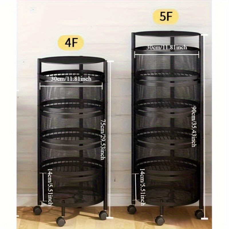 SpinRack CC — Multi-Tier Rotating Metal Shelf with Wheels (Black, No Assembly Required, Minimalist Design)