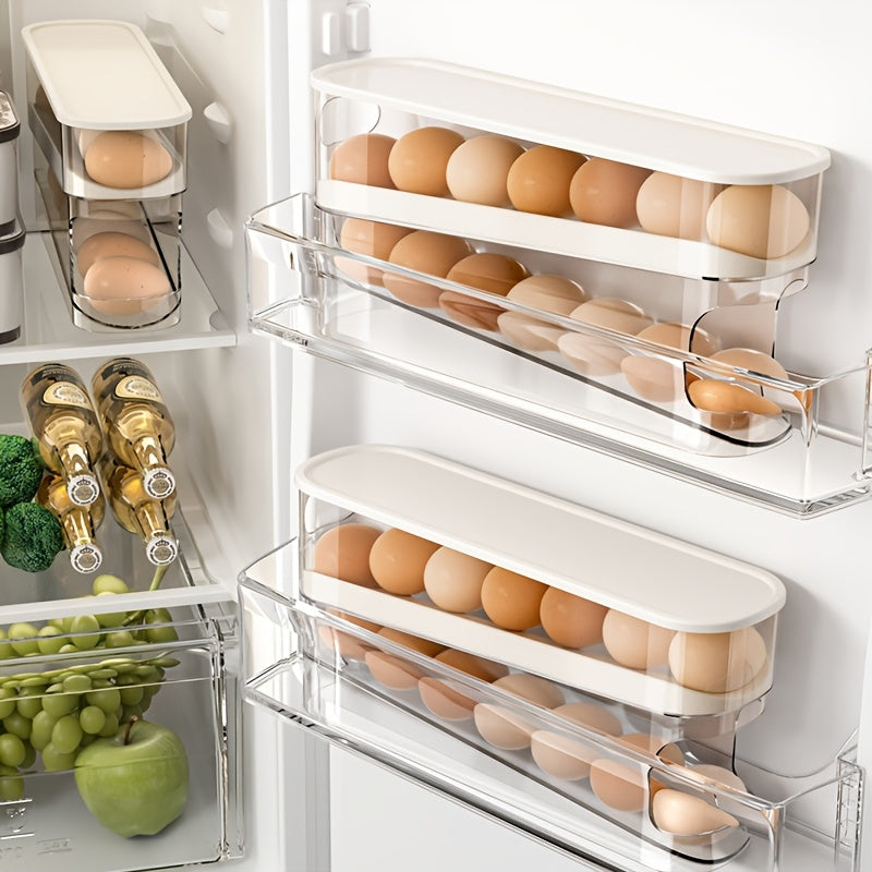 Adjustable Rolling Egg Holder for Refrigerator Door, Stackable, Durable Plastic, Fits 18 Eggs, with No Battery Required, for Kitchen Organization Accessory