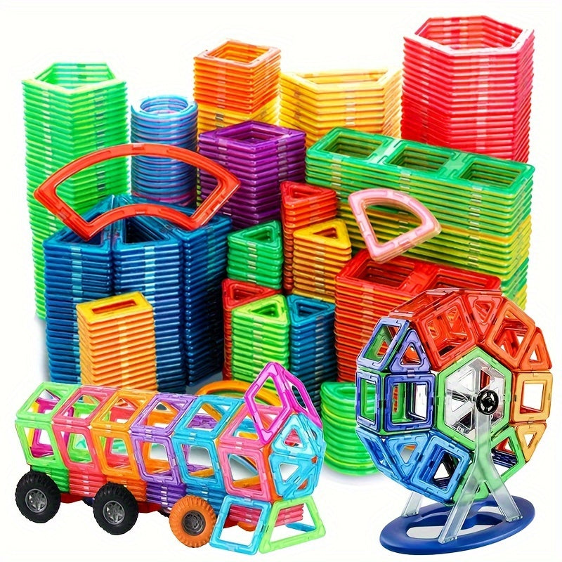 Large Magnetic Building Blocks STEM Educational Set with Storage Bag - 3D Architectural Construction for, Creative Learning Gift with Interlocking Rods, Squares, Triangles & Curved Brackets - Birthday/Christmas/Halloween Gift