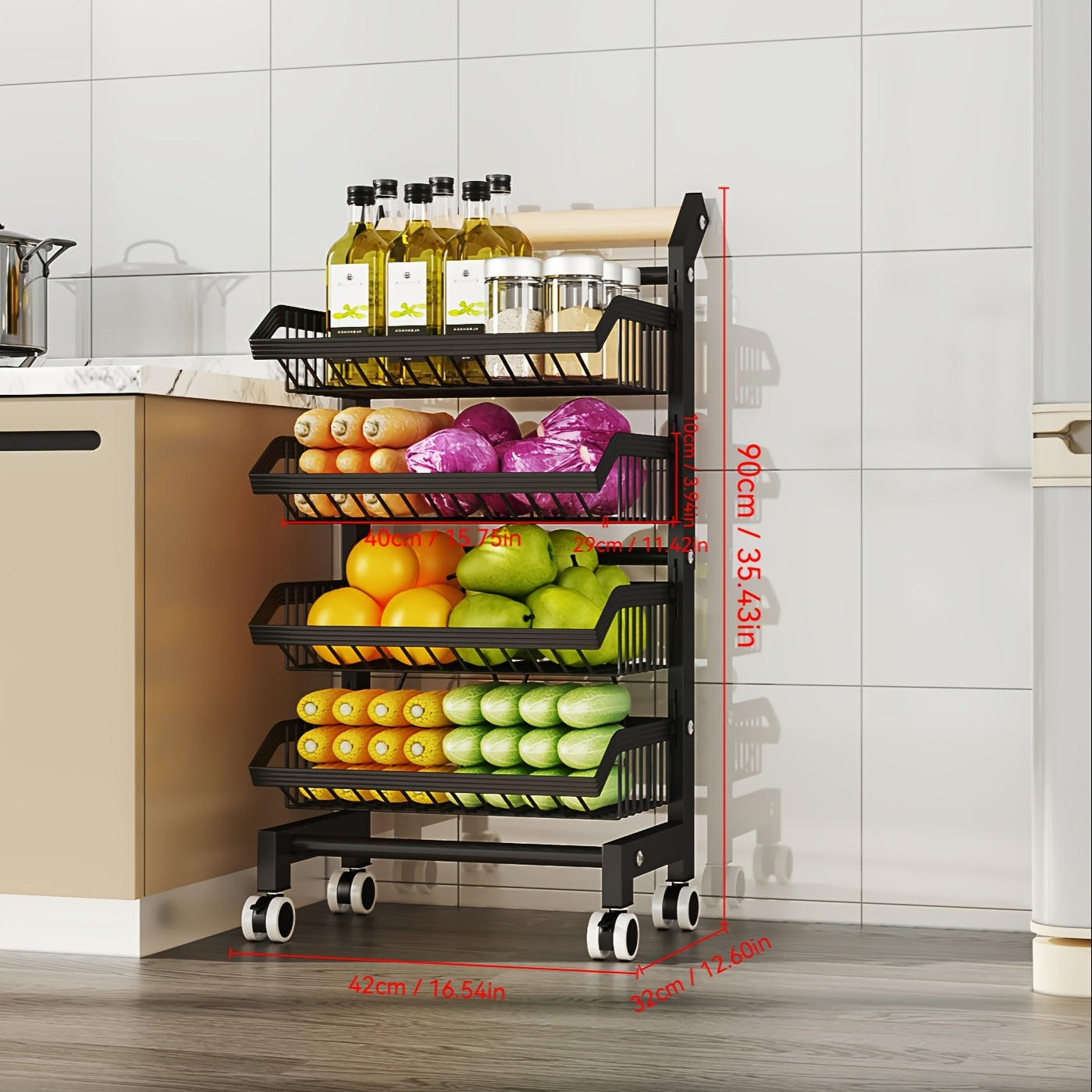 Heavy-Duty Stainless Steel Utility Cart with Locking Brake Wheels, No Assembly Needed - Heavy-Duty Construction, Space-Saving Design for Kitchen, Office, Warehouse - Ideal for Home, Commercial Use - HEART LEAF, Food Storage,