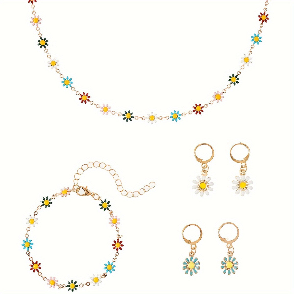 BloomSpirit — Set de Collar, Pulsera y Aros con Crisantemos Vintage