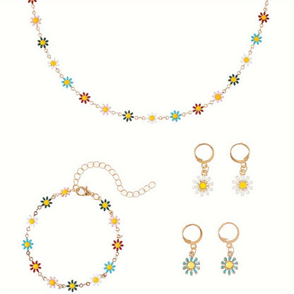 BloomSpirit — Set de Collar, Pulsera y Aros con Crisantemos Vintage