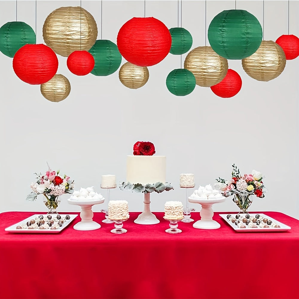 15pcs, Christmas party decoration paper lanterns, 3 25cm, 6 20cm, 6 15cm paper lanterns, 15 sets, suitable for Christmas/New Year room decoration, to increase the festive atmosphere, red, dark green, gold,