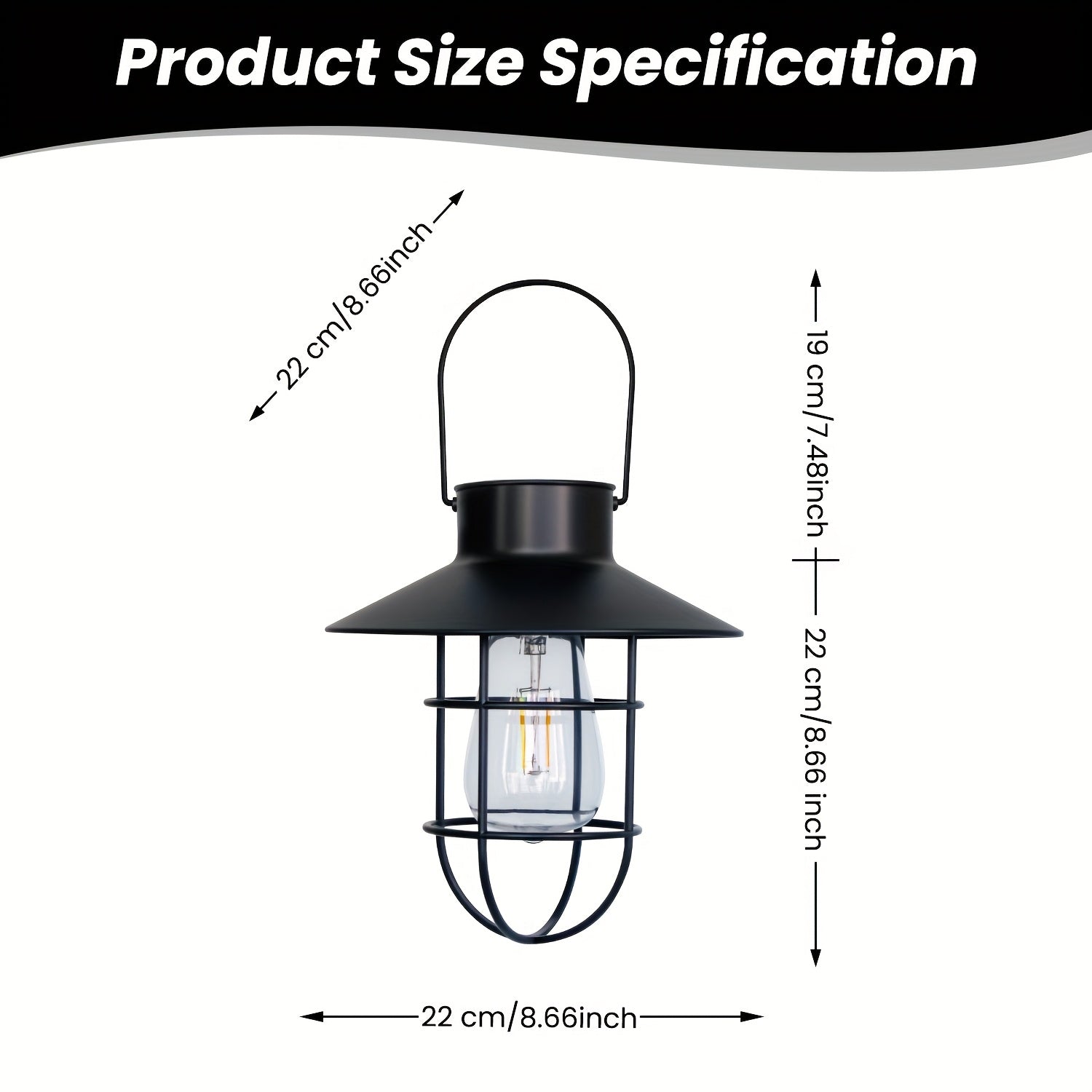 Set of 2 Solar Lanterns, Outdoor Hanging Solar Lights, Vintage LED Solar Lights with Handle for Patio Garden Patio Pathway Lawn Porch Decoration Set of 2 (Black)