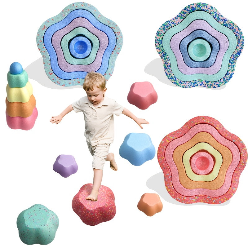 Fantasy Flower Stepping Stones 5pcs Set - Non-slip Stacking Stacking Balance Training, Indoor and Outdoor Sensory Training Equipment, Beach Yard Multi-scene Applicable (Easter/Christmas Gift Recommendation)