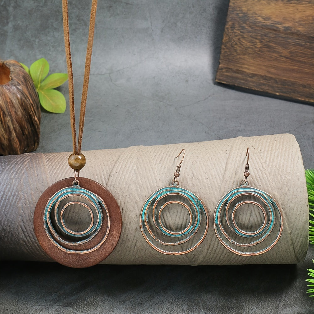 Tribal Essence — Set de Collar Doble y Aros Vintage (3 Piezas)