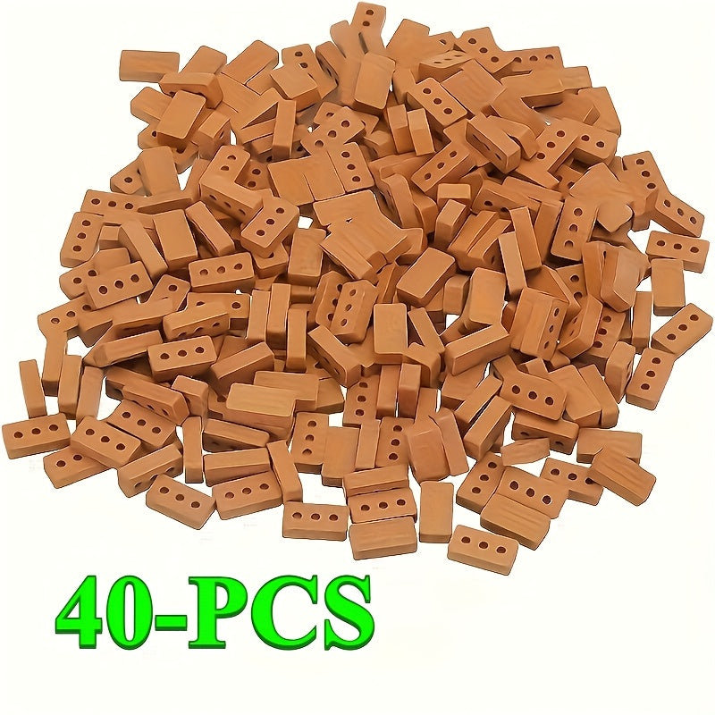 40/60/200pcs, Mini Brick Clay Wall Tiles, Model Building Blocks Set, Suitable for Model Construction Garden, Red Three-Hole Bricks
