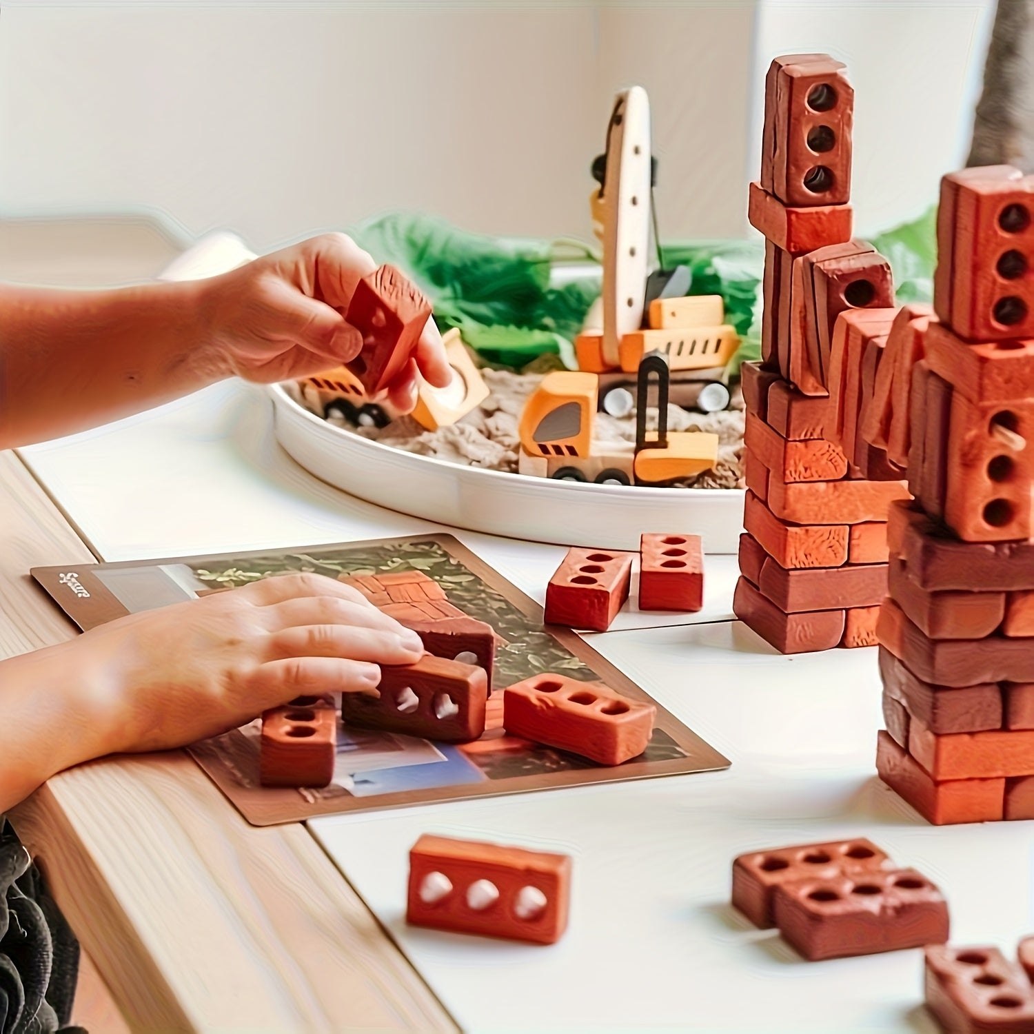 40/60/200pcs, Mini Brick Clay Wall Tiles, Model Building Blocks Set, Suitable for Model Construction Garden, Red Three-Hole Bricks