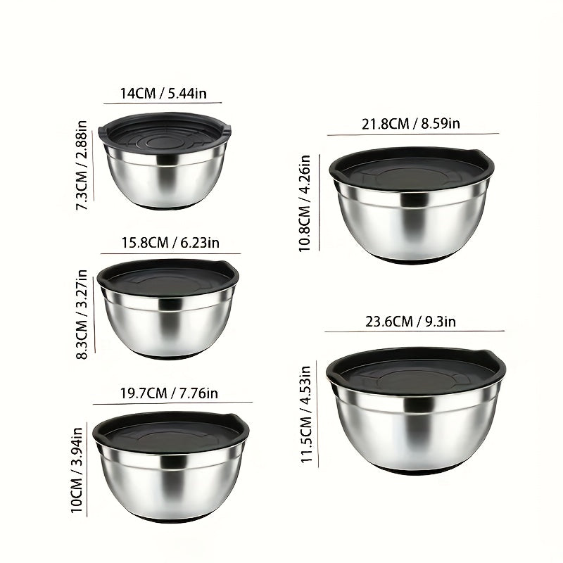 SteelMix TR — Set de 5 Bowls de Acero Inoxidable con Tapas Selladas (Apto para Horno, Cocina Multifuncional)