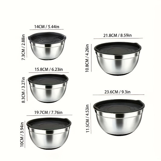 SteelMix TR — Set de 5 Bowls de Acero Inoxidable con Tapas Selladas (Apto para Horno, Cocina Multifuncional)
