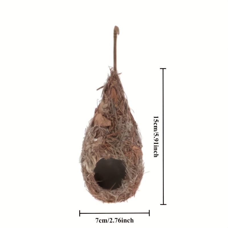 Hand-Woven Style Plastic Hanging Bird House for Hummingbirds - No Electricity Needed, Durable Outdoor Roosting Nest with Natural Grass Texture, Easy Installation for Garden & Yard Decoration