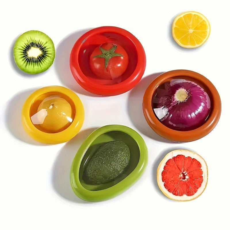 A Set of 4 Silicone Fruit And Vegetable Storage Containers, Reusable Fridge Storage Boxes, Ideal for Preserving Avocados, Tomatoes, And Perfect for Garlic, Onions, Lemons, And Potatoes.