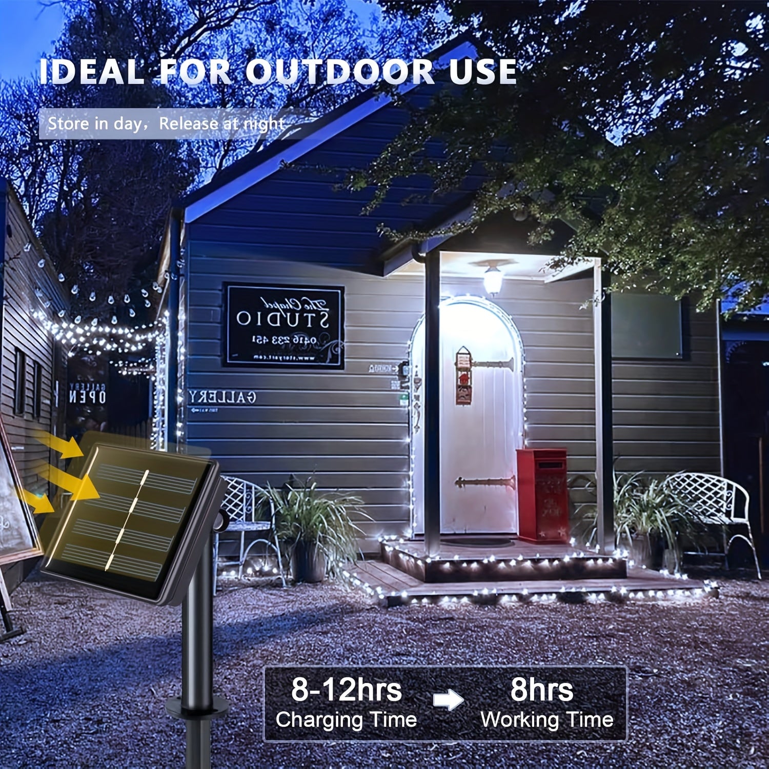 4pcs Solar Fairy Lights Outdoor, 11.98meter 100LED Solar String Lights with 8 Modes, Landscape Lighting and Torches for Yard, Garden, Wedding Party Decor, Warm White/White/Multicolor,, Solar-Powered & Light Sensor Control, Ou