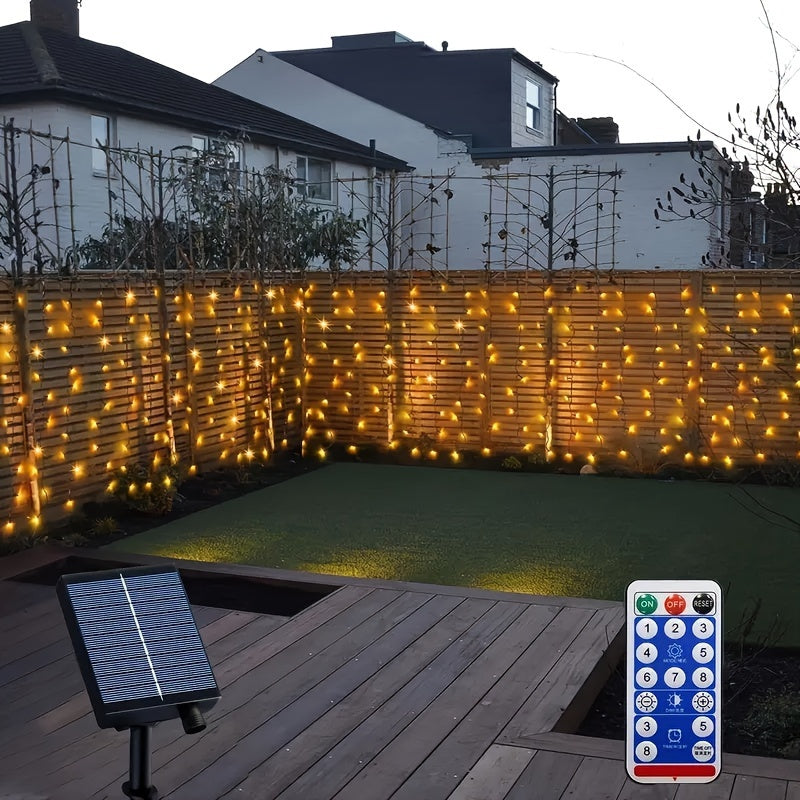 1 pack, outdoor solar 59.98meter x 7.19meter curtain cord light, IPX4, 8 modes of remote control waterfall light, courtyard garden balcony birthday party wedding decoration light, commercial lighting atmosphere string light,
