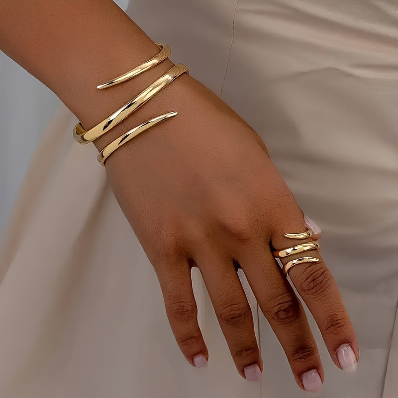 Golden Aura — Set de Pulsera y Anillo en Acero Inoxidable Dorado