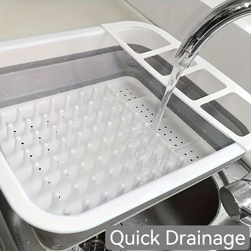 DryFold TG — Escurridor de Platos Plegable de Alta Resistencia con Porta Utensilios (Silicona + Plástico, Compacto y Portátil)