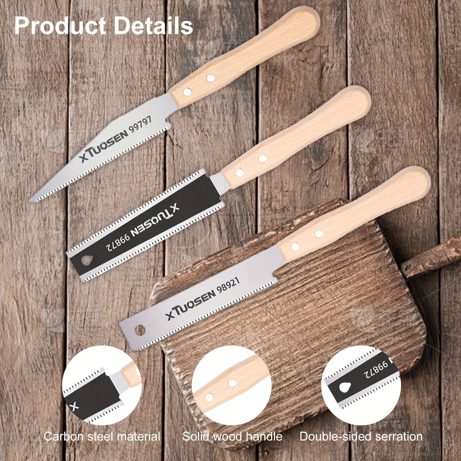 A Set of Three Japanese Saws, Including a Hand Saw, Double-Sided Saw, Three-Speed Saw, Mortise Saw, Fine-Toothed Hardwood Saw, Small Hand Saw, Fine Saw, And Fine Mortise Hand Saw. These Woodworking Tools Are Designed for Flus