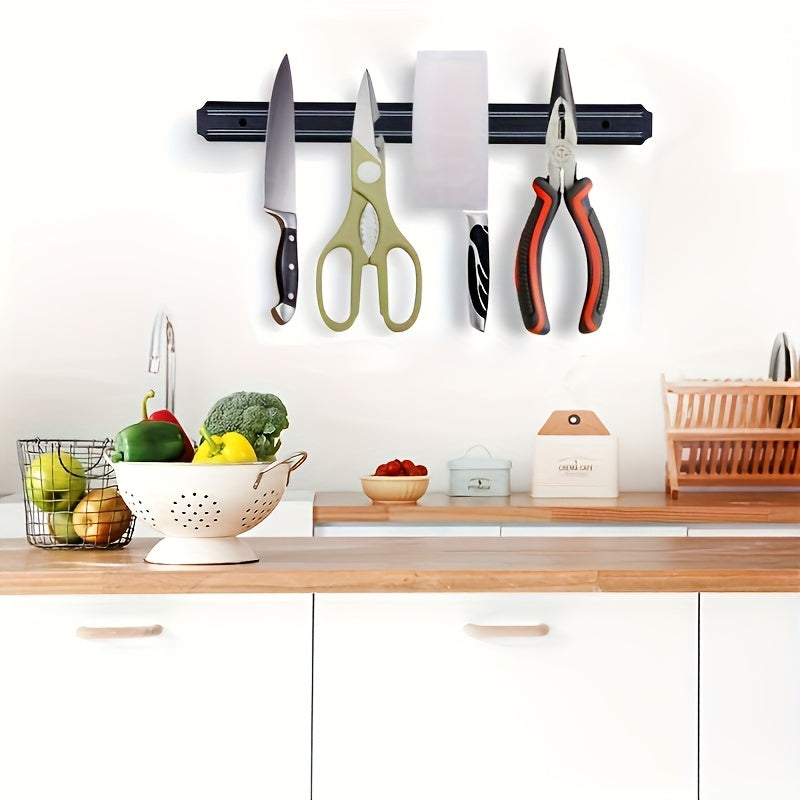 8-Tool Capacity Black Magnetic Wall Mounted Knife Rack - Stylish Kitchen Organizer for Knives, Scissors & More - Durable Plastic, Perfect for Home & Restaurant Use, Kitchen Organization | Modern Kitchen Accessory | Durable Pl