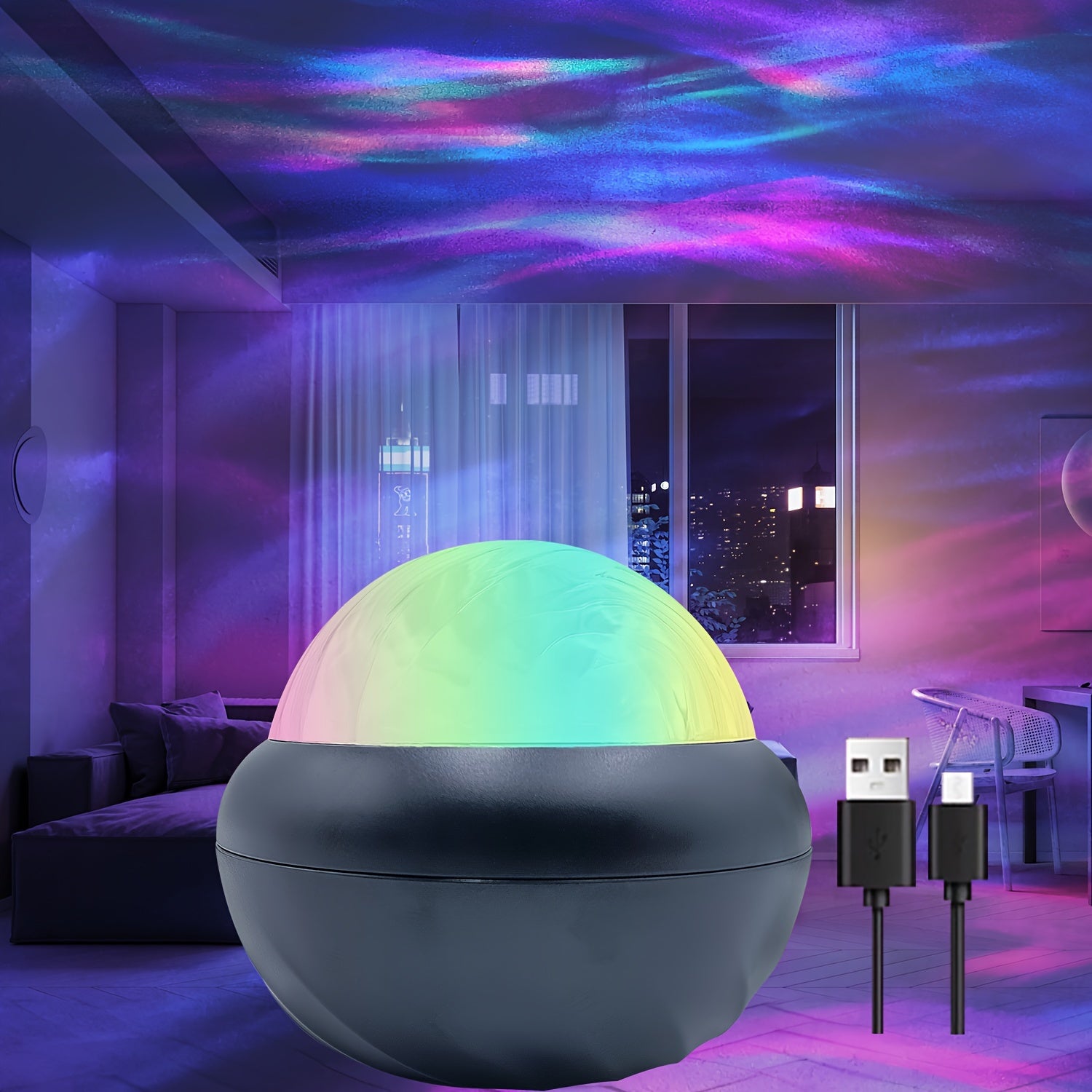 AuroraSphere YETHKE — Bola Mágica LED con Efecto de Luces del Norte (USB + Control Remoto)