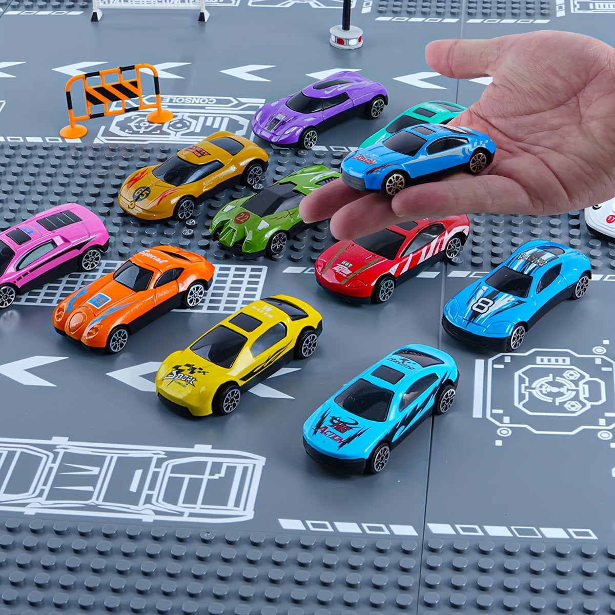 12pcs Colorful Metal Car Toy Set with Durable Metal Structure, Manual Racing Vehicles, Action Figures, Ideal for 3-9 Year Old Children, Perfect Birthday and Party Gift, Playset for Youngsters|Playful Car Set|Durable Metal Toy
