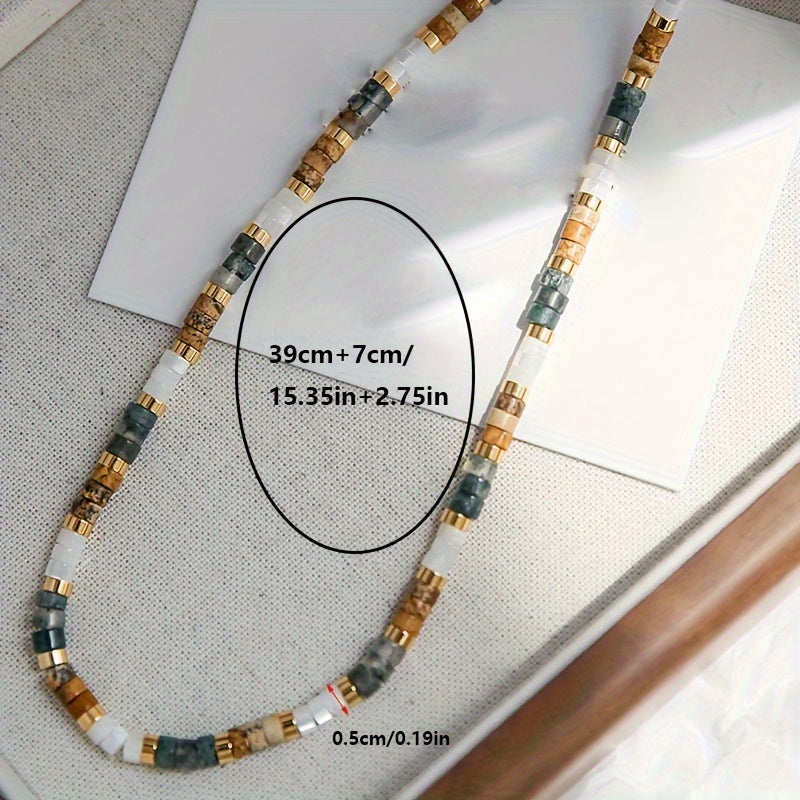 Vintage Bohemian Style Women'S Necklace with Earthy Tones and White Gemstones, Layered Beaded Clavicle Chain Jewelry, Suitable for Parties, Gifts, and Casual Attire