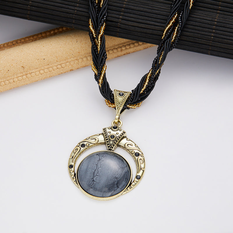 1pc Elegant Bohemian Handmade Pendant Necklace with Round Faux Gemstone, Alloy Material, Perfect for Women'S Party And Festival Celebrations, Versatile Jewelry Accessory for All Seasons, Festive Jewelry | Elegant Pendant | Al