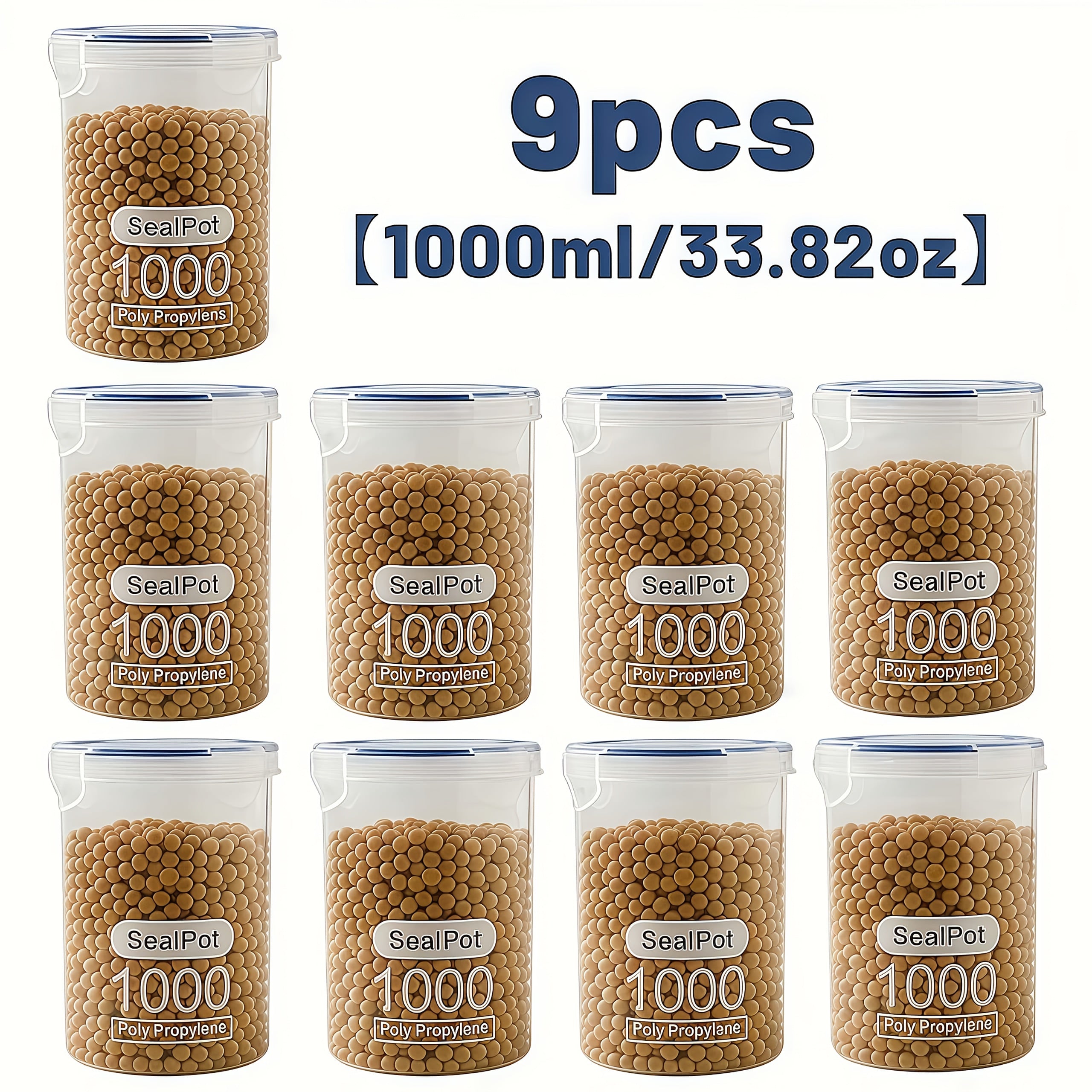 9pcs Reusable Sealed Grain Storage Containers, Ideal for Snacks and Cereals – Essential Kitchen & Fridge Organizer, Space-Saving Design, BPA-Free Material, High-Quality Construction, Perfect for Small Spaces and Meal Prep