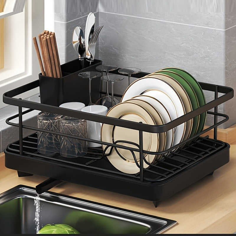 1pc Space-Saving Stainless Steel Dish Drying Rack with Utensil Holder - Efficient Kitchen Counter Organizer for Plates, Bowls, Cups & Cutlery, Durable Plastic Shelf for Modern Kitchens, Dish Drying Rack for Kitchen Counter, U