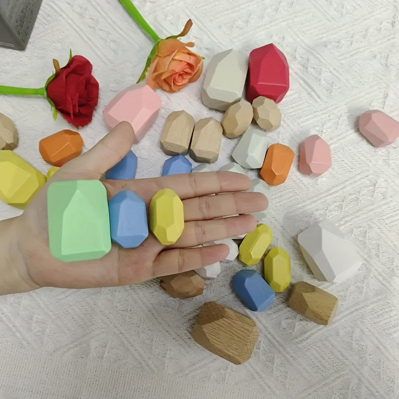 ApilaNatur KN — Set de 36 Piedras de Madera para Clasificar y Apilar (Madera de Pino, Sin Electricidad)