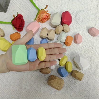 ApilaNatur KN — Set de 36 Piedras de Madera para Clasificar y Apilar (Madera de Pino, Sin Electricidad)