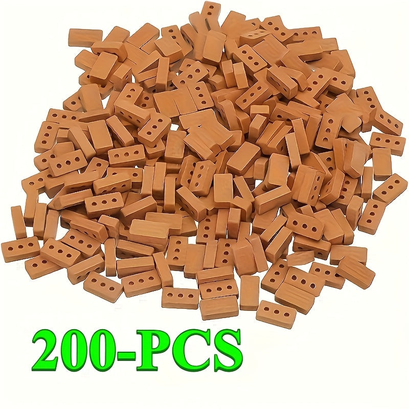 40/60/200pcs, Mini Brick Clay Wall Tiles, Model Building Blocks Set, Suitable for Model Construction Garden, Red Three-Hole Bricks