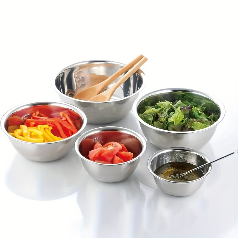 5-Piece Stainless Steel Mixing Bowl Set with Non-Slip Base - Durable, Food-Safe Bowls for Kitchen Use