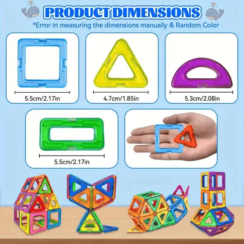 Large Magnetic Building Blocks STEM Educational Set with Storage Bag - 3D Architectural Construction for, Creative Learning Gift with Interlocking Rods, Squares, Triangles & Curved Brackets - Birthday/Christmas/Halloween Gift