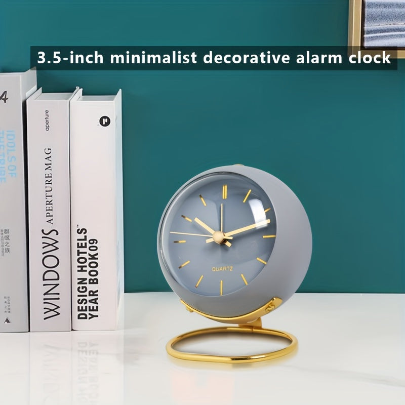 Silent Nordic-Inspired Desk Clock with Luminous Hands - Battery Operated, Metal Round Alarm Clock for Students and Home Decor