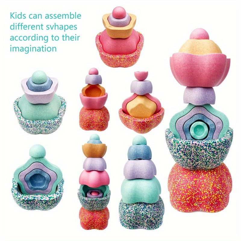 Fantasy Flower Stepping Stones 5pcs Set - Non-slip Stacking Stacking Balance Training, Indoor and Outdoor Sensory Training Equipment, Beach Yard Multi-scene Applicable (Easter/Christmas Gift Recommendation)