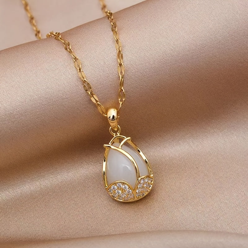 Tulip Shine — Set de Collar y Aros con Piedra Ojo de Gato (3 Piezas)