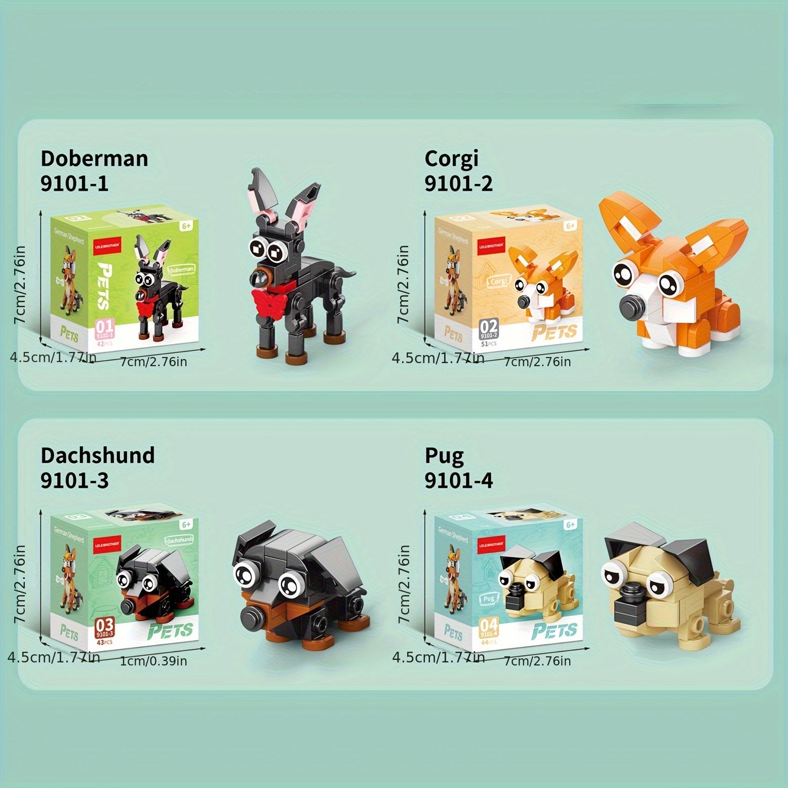 10-in-1 Mini Cute Pet Series Building Blocks Set, Christmas Gift Assembly Toy, Pet Model Puzzle Kit, Holiday Birthday Present, Halloween Thanksgiving Tabletop Decor, 10 Small Models or Combine into 1 Large Design, 10 Boxes
