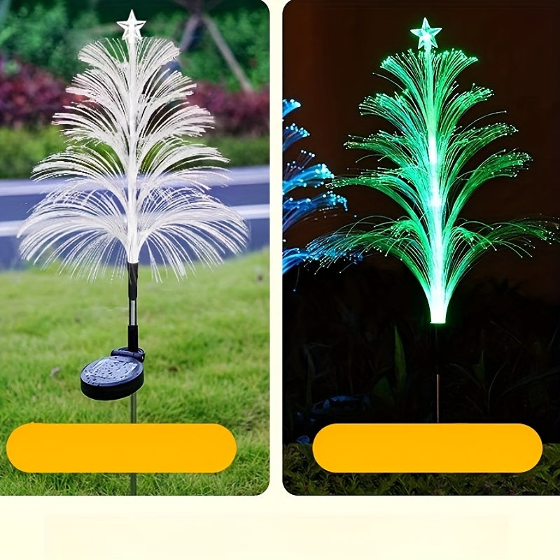 2pcs Solar Five-layer Jellyfish Star Lights, Seven-color Christmas Tree Lights, Outdoor Garden Lawn Floor Flower Arrangement Decoration Lights, Yard Festival Atmosphere Party Decoration Atmosphere Lights