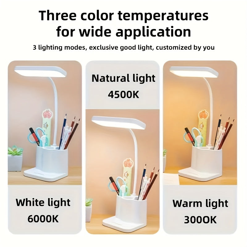 Rechargeable LED Desk Lamp with Adjustable Brightness, USB Charging 5V, Touch Control, Polished White Finish - Ideal for Reading, Music, Office & Study, Desk Lamp for Desk