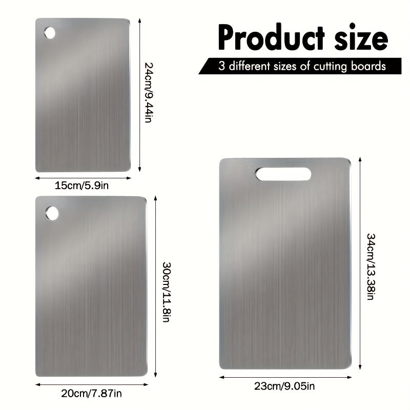 Set of 3 High-Quality Stainless Steel Cutting Boards - Durable, Easy to Clean, Perfect for Kitchen Prep, And Space-Saving.