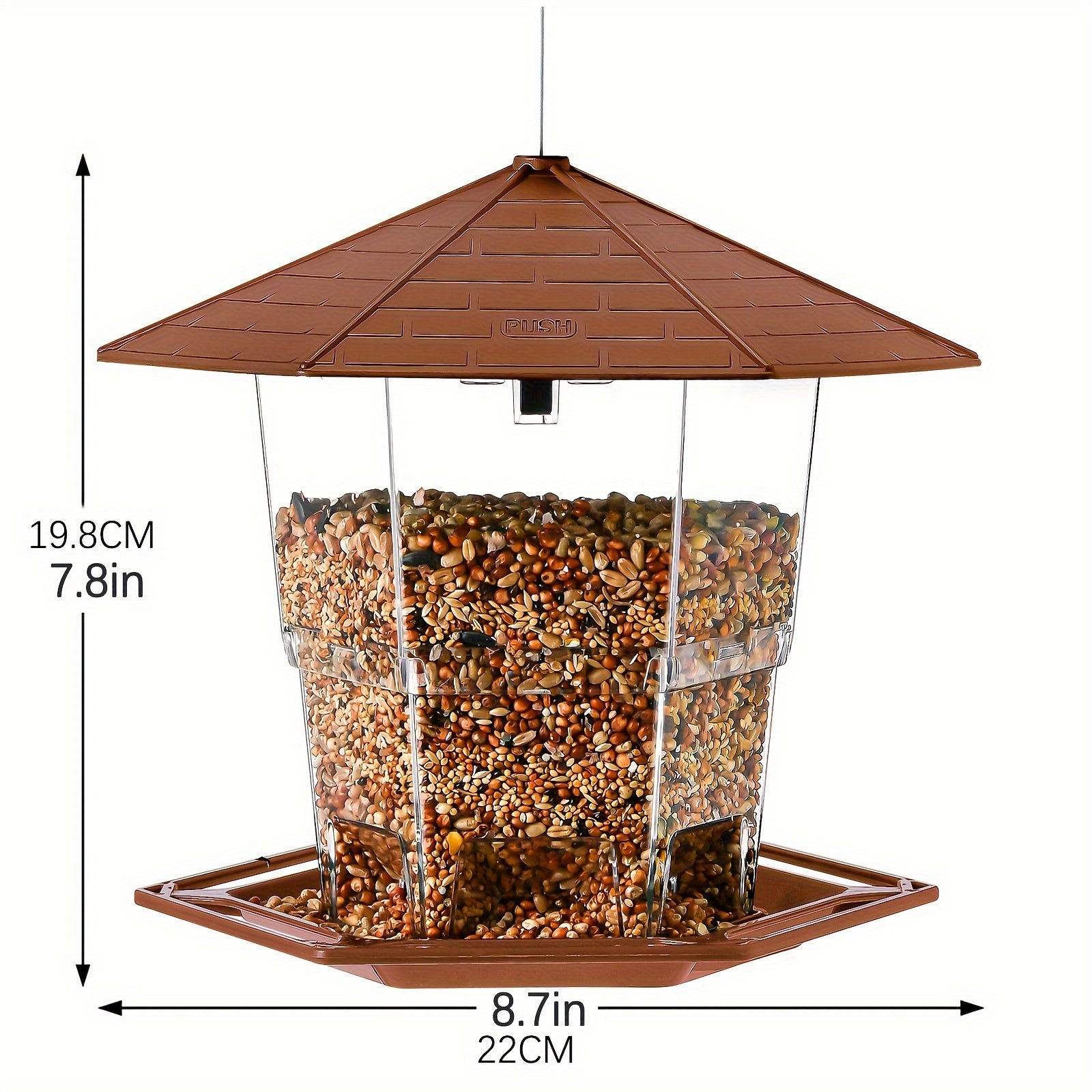Outdoor bird feeder with clear feeding tubes & heavy-duty dome - All-Weatherproof bird feeding station, Spill-Proof Base, Easy-to-Clean - Attracts, Finches, Sparrows, Blue Jays - Durable Plastic Construction with Hanging Hook