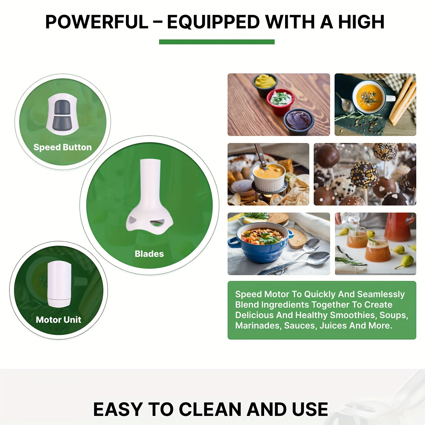 WANVOAPLS Electric Immersion Hand Blender,2- Speed Control One Hand, Kitchen Accessories, Mixer, Chopper, Ice Crushing, Removable Blending Stick for Easy Cleaning. for Purees, Smoothies, Shakes, Ivory, Soups, Sauces